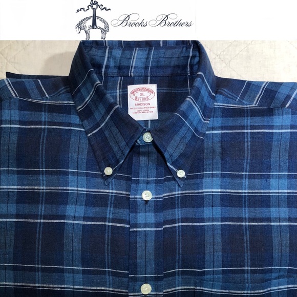 Brooks Brothers Madison Fit Linen Plaid Shirt XL - Picture 11 of 12